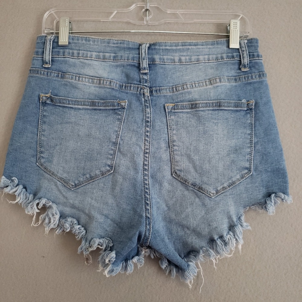 KanCan Womens 11/29 High Rise Denim Shorts Light Blue Frayed Raw Hem Distressed